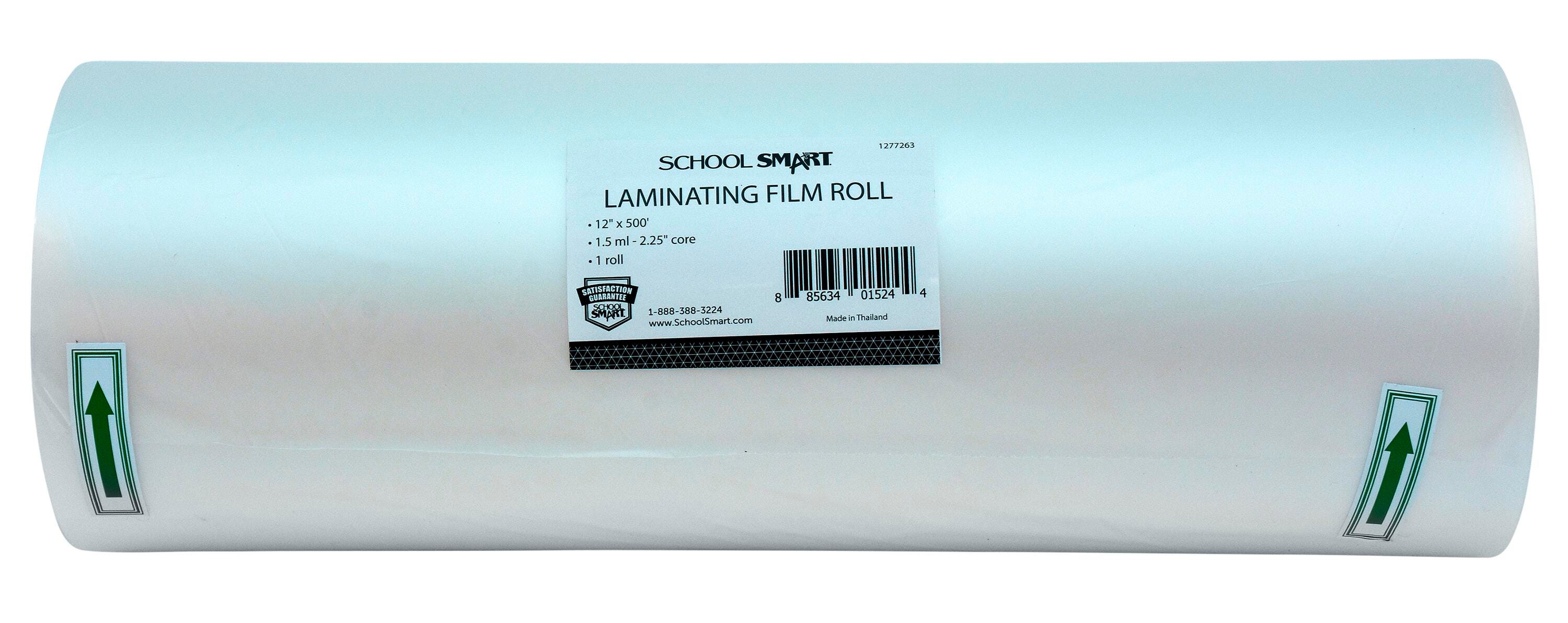 School Smart Laminating Film Roll, 12 Inches x 500 Feet, 1.5 mil Thick, 2.25 Inch Core, High Gloss 1277263